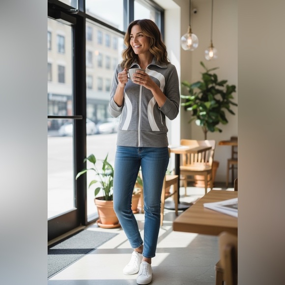 Lululemon Funnel Neck Full Zip Jacket, Gray and White Size 6 - Picture 1 of 10